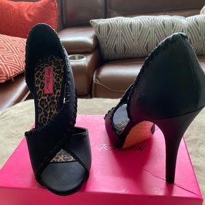 Betsy Johnson Walter Black Satin Platform Pumps